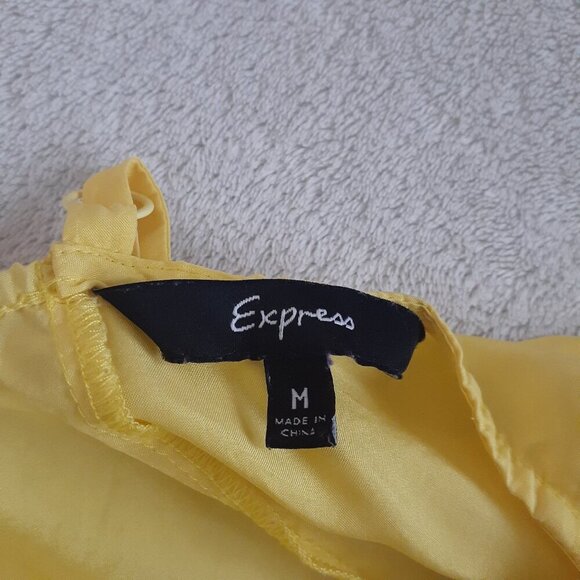 Express Women's Size M Y2K Bright Yellow 100% Silk Lace Trimmed Camisole Tank - Picture 4 of 9
